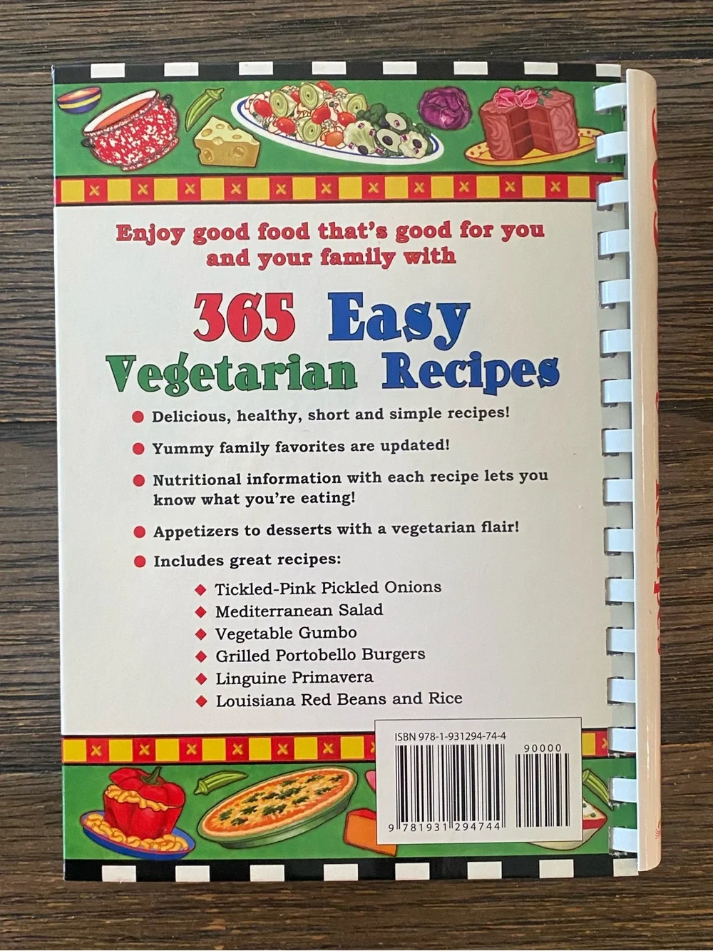 Cookbook 365 Easy Vegetarian Recipes Combination Hardback Spiral Bound Book